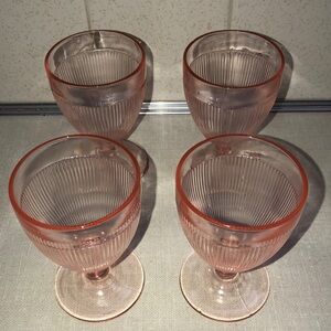 Set of‎ 2 Jeannette Depression Glass Homespun Pink Juice footed Tumblers glasses